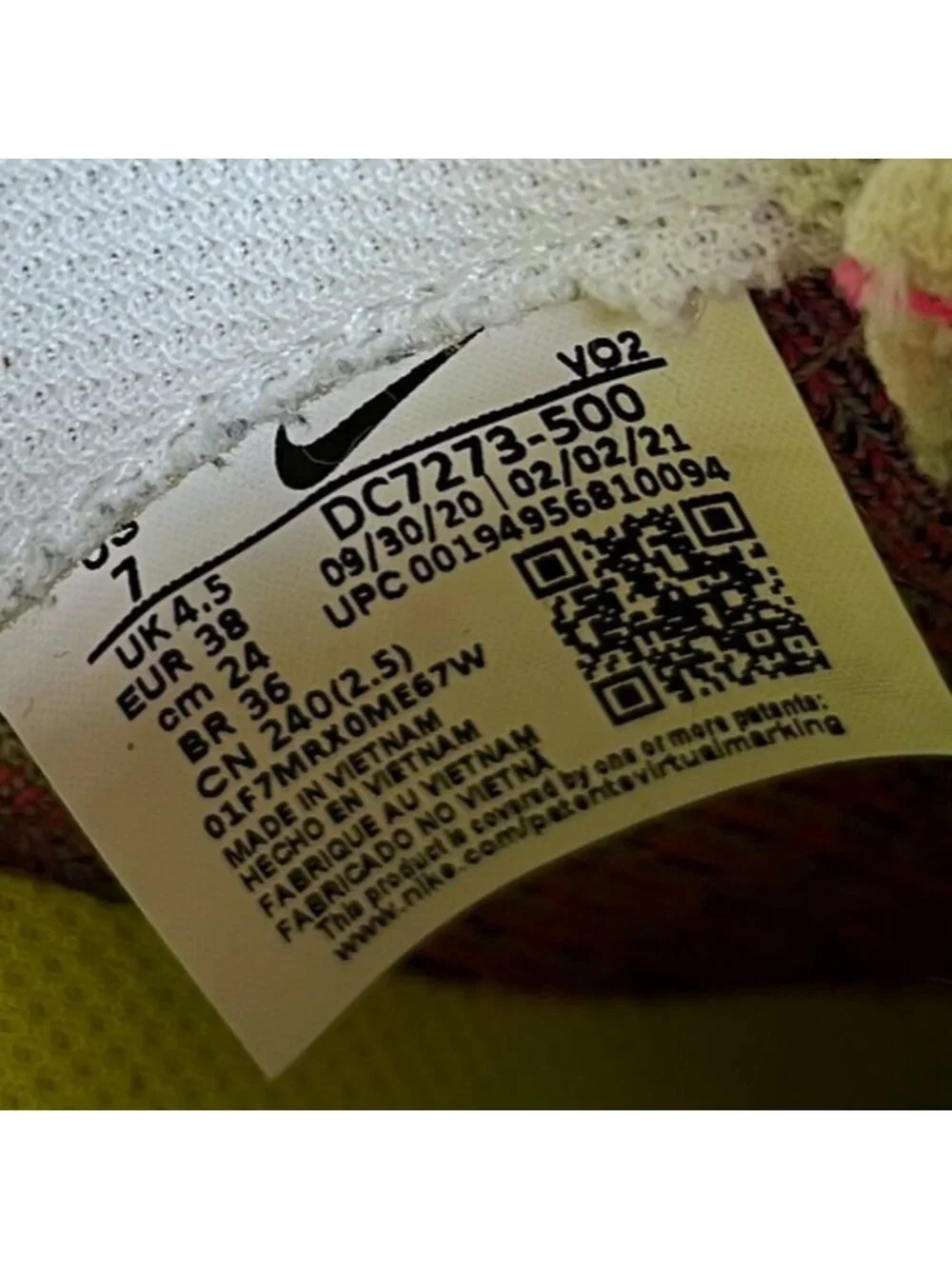 Nike Air Force 1 Crater Flyknit Womens Size 7 Pink Beige Athletic Shoes Sneakers